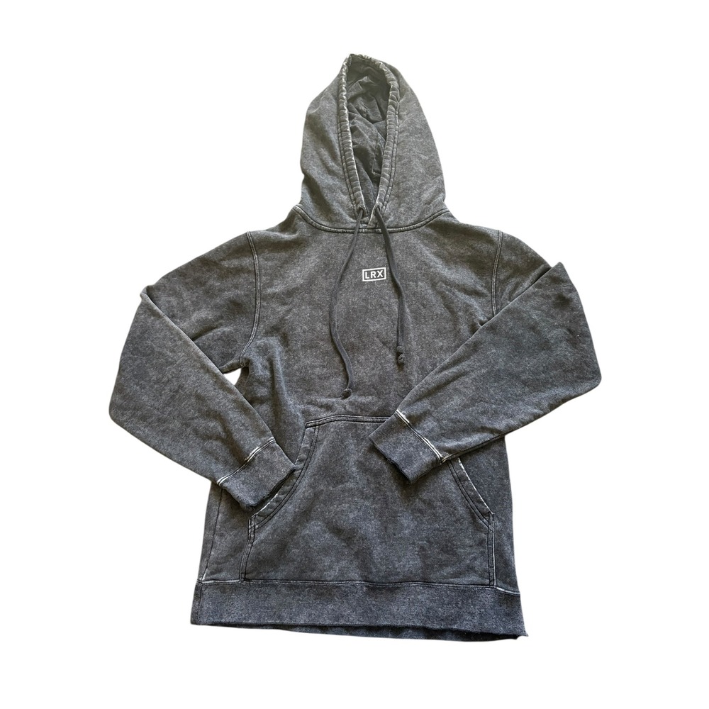 LRX Pigment Wash Hoodie Size S Charcoal Gray Pullover‎ Distressed Hem Flaw As is